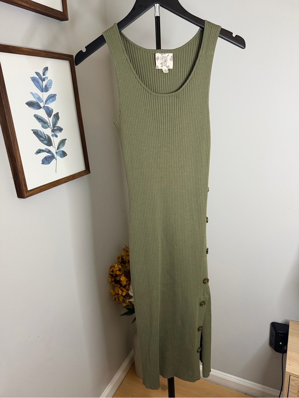 2 Hippie Rose Olive& Taupe Ribbed Maxi Dresses with Side Buttons